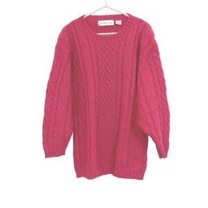 Vintage 80s Paris Sport Club Hot Pink Mohair Cable Knit Sweater M Fluffy Fuchsia